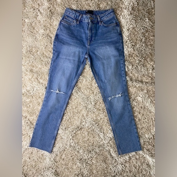 ASOS Design 90’s Raw Hem High Rise Mom Straight Leg Denim Jean Women Size 26/32 - Picture 1 of 5